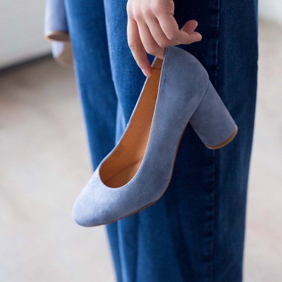 L'Intervalle Anyl Blue Suede Barrel Block Heels 37 - Picture 3 of 13